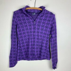 Ibex 100% Merino Wool Womens Full Zip Jacket Size Small Purple Black Aztec